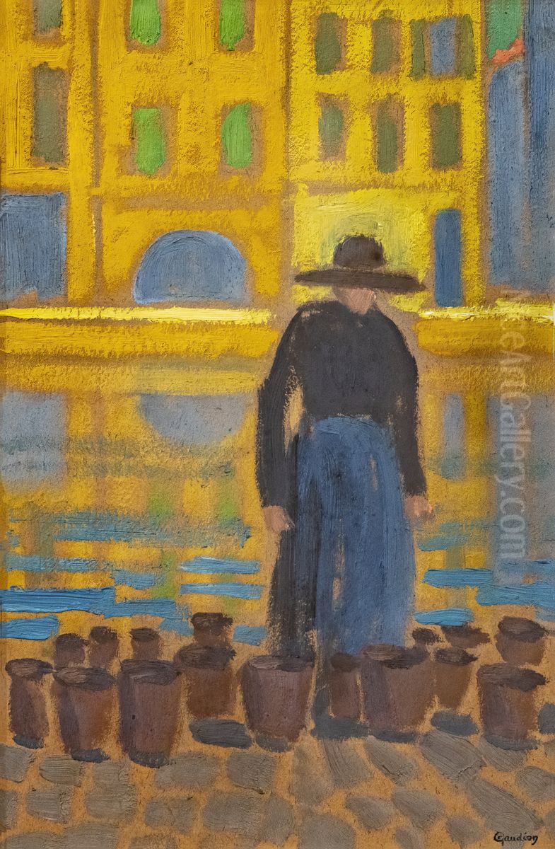 The woman trader in pots Oil Painting by Georges Gaudion