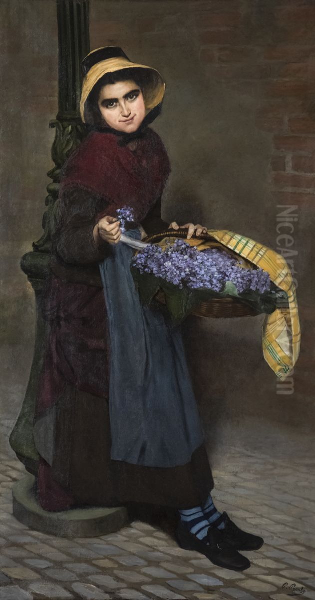 The girl selling violets Oil Painting by Paul Prouho