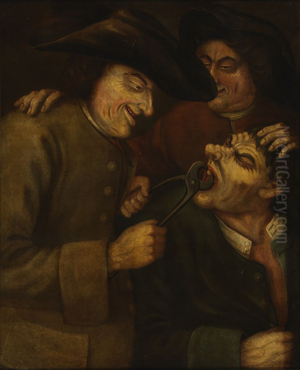 A blacksmith extracting a tooth. Oil Painting by Collier, John