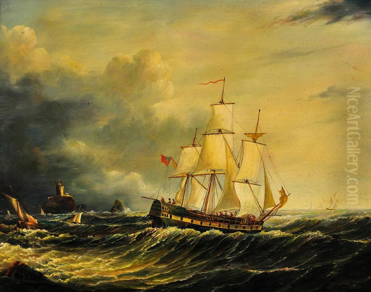 A British vessel in The Races. Oil Painting by Thomas Lyde Hornbrook