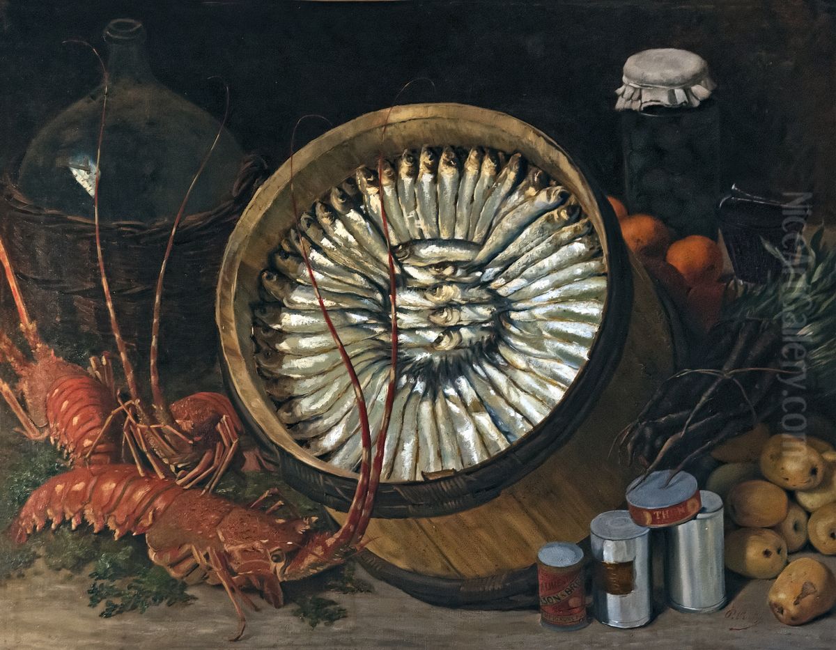 Still life with a barrel of sardines Oil Painting by Paul Prouho