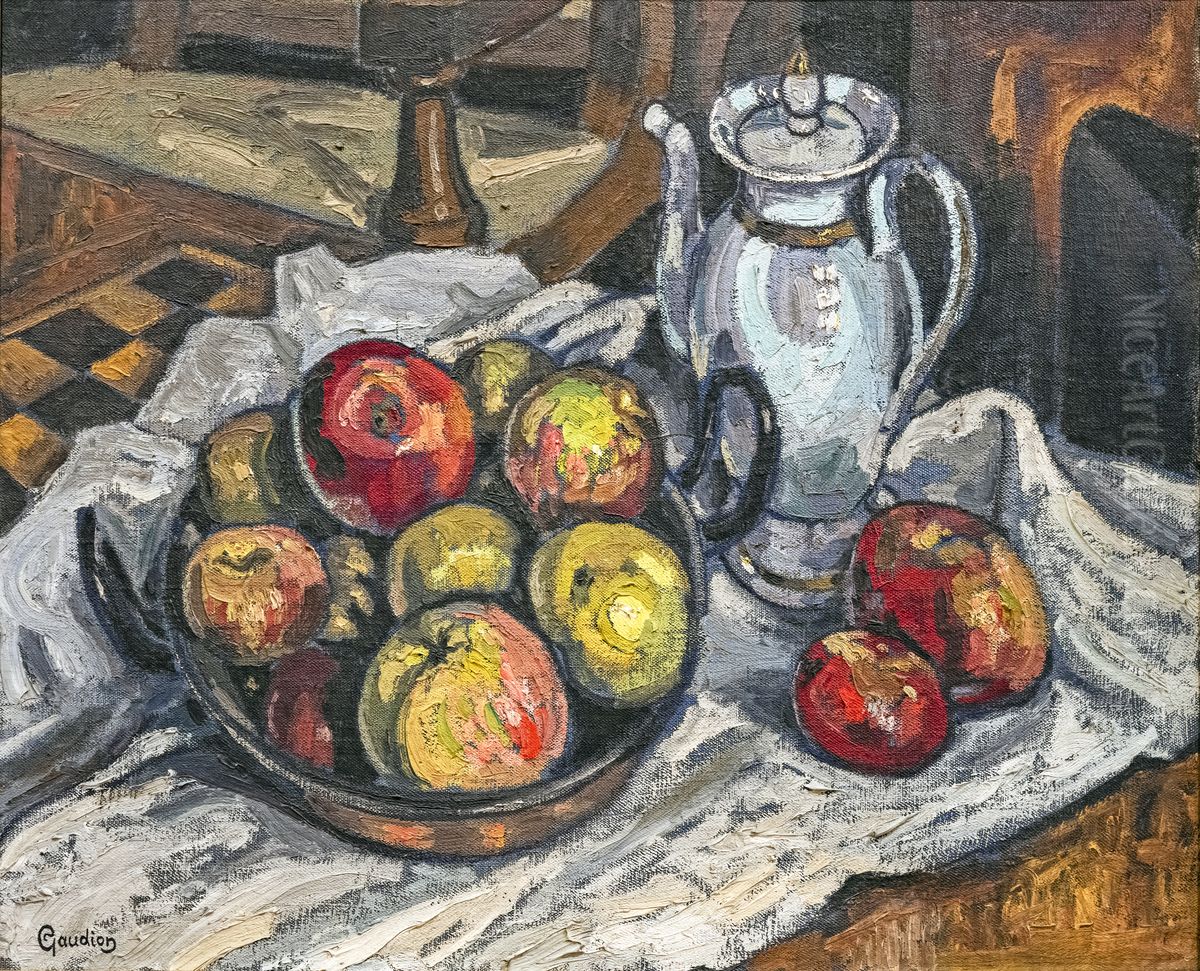 Still life with apples Oil Painting by Georges Gaudion