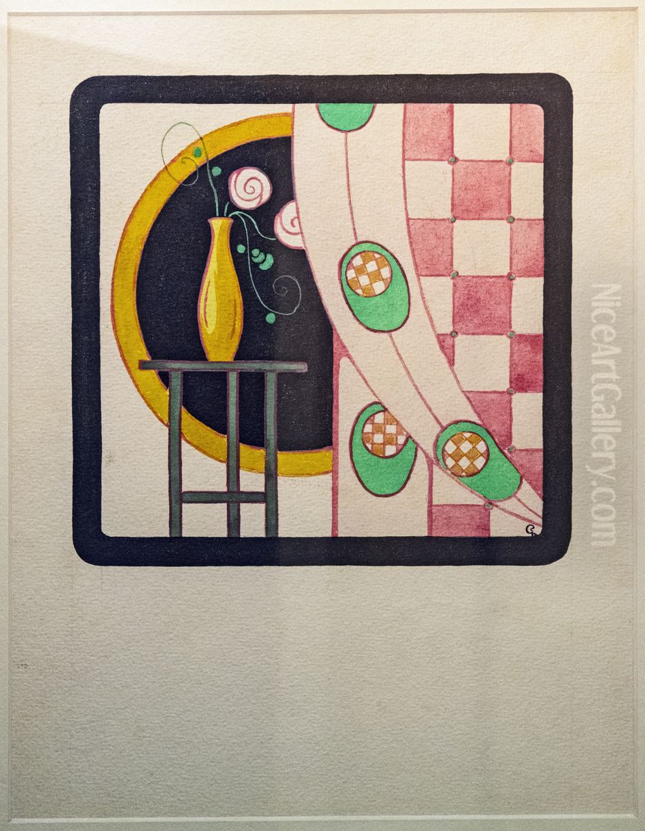 Still life with vase and curtain Oil Painting by Georges Gaudion