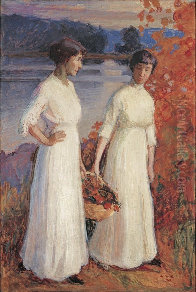 Two Women Oil Painting by Vilho Sjostrom