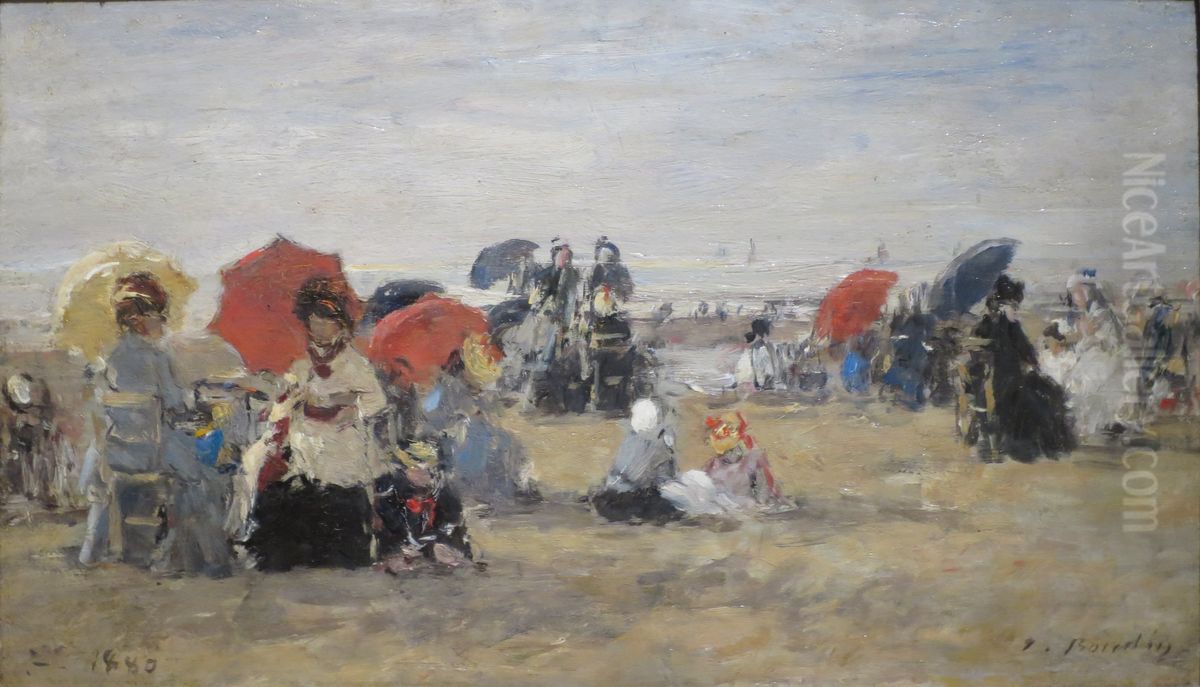 Beach at Trouville Oil Painting by Eugene Louis Boudin