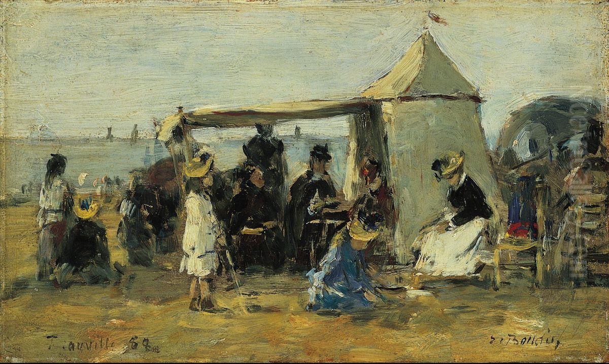 Beach at Trouville, 1888 Oil Painting by Eugene Louis Boudin