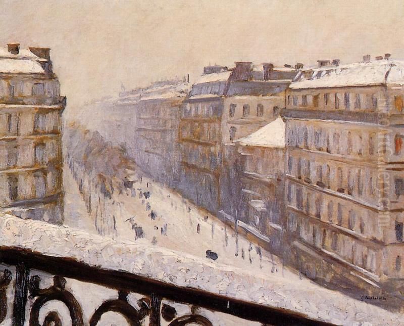 Boulevard Haussmann, effet de neige Oil Painting by Gustave Caillebotte