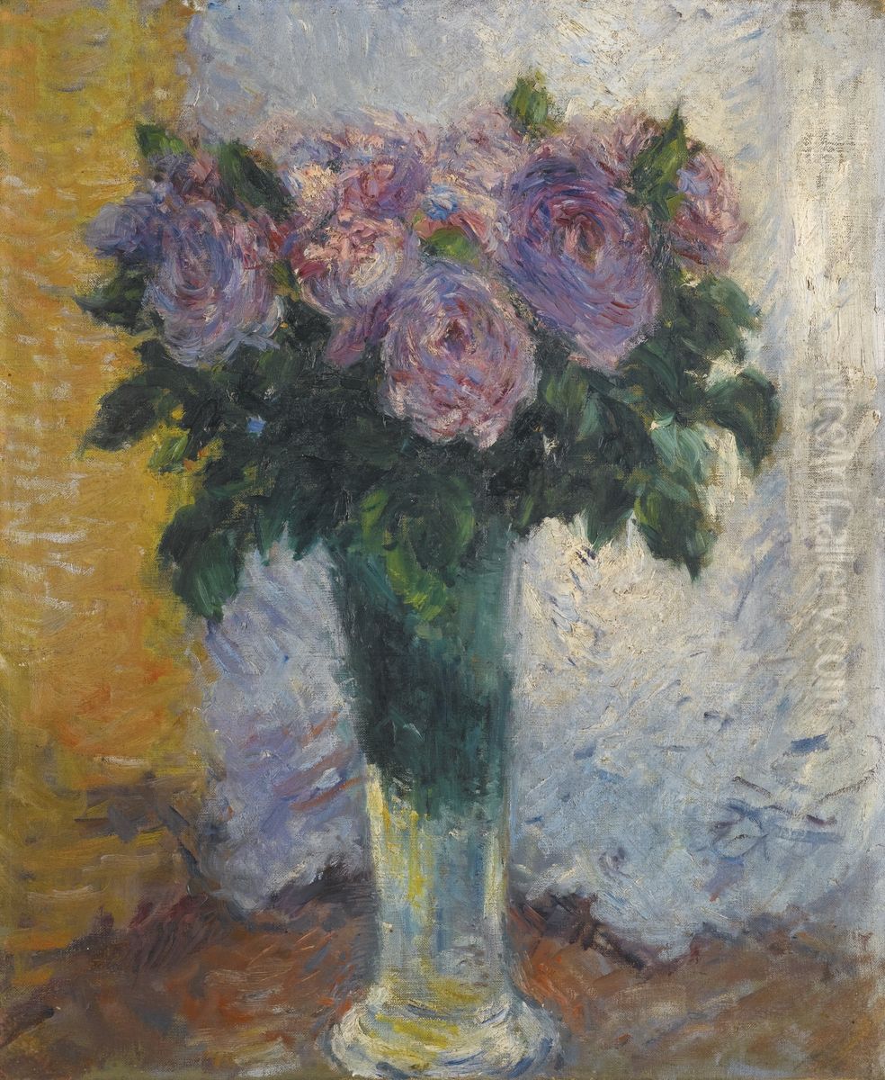 Roses dans un vase Oil Painting by Gustave Caillebotte
