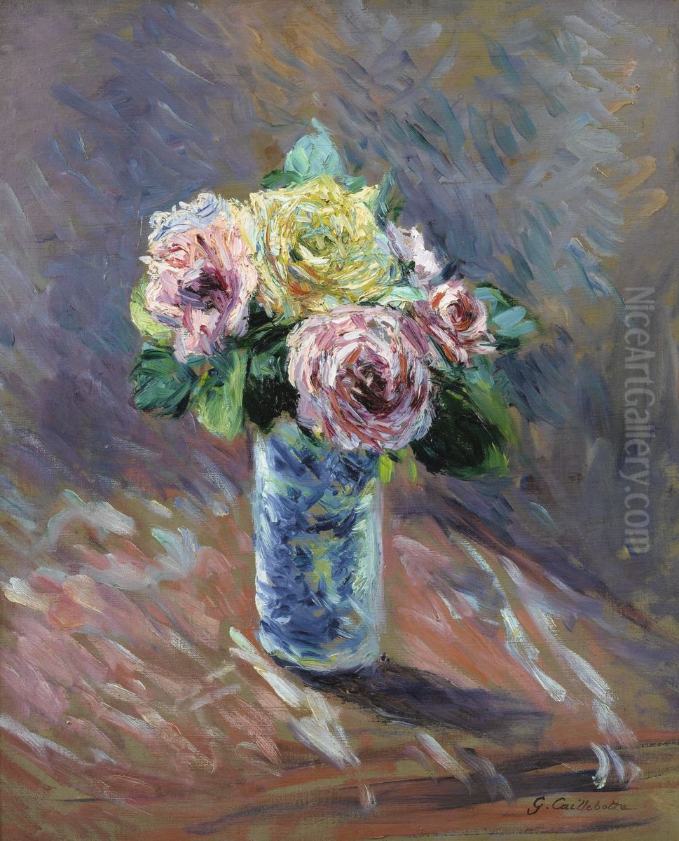 Roses jaunes et rouges dans un vase de cristal Oil Painting by Gustave Caillebotte