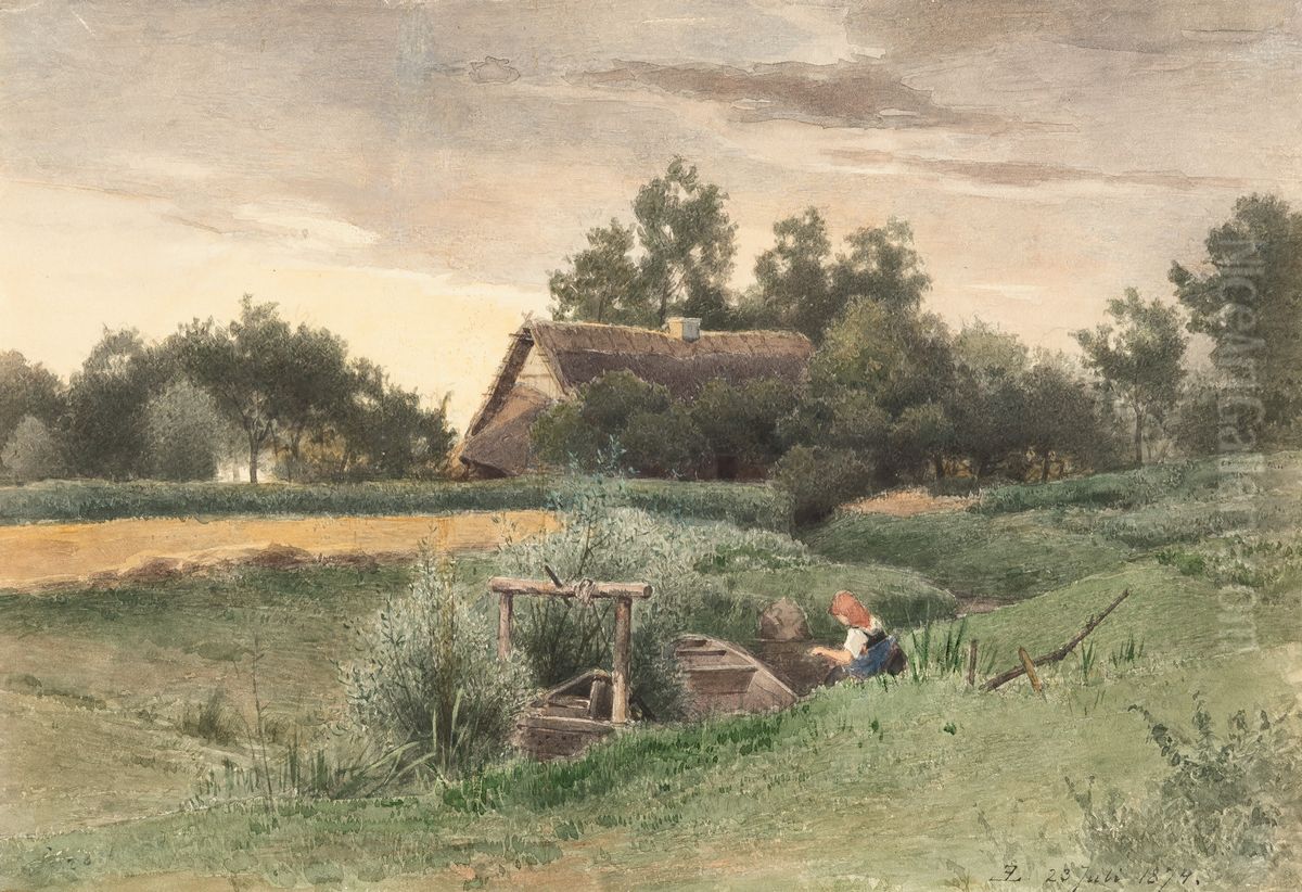 Landschaft mit Wassermuhle und Figurenstaffage Oil Painting by Eduard Leonhardi