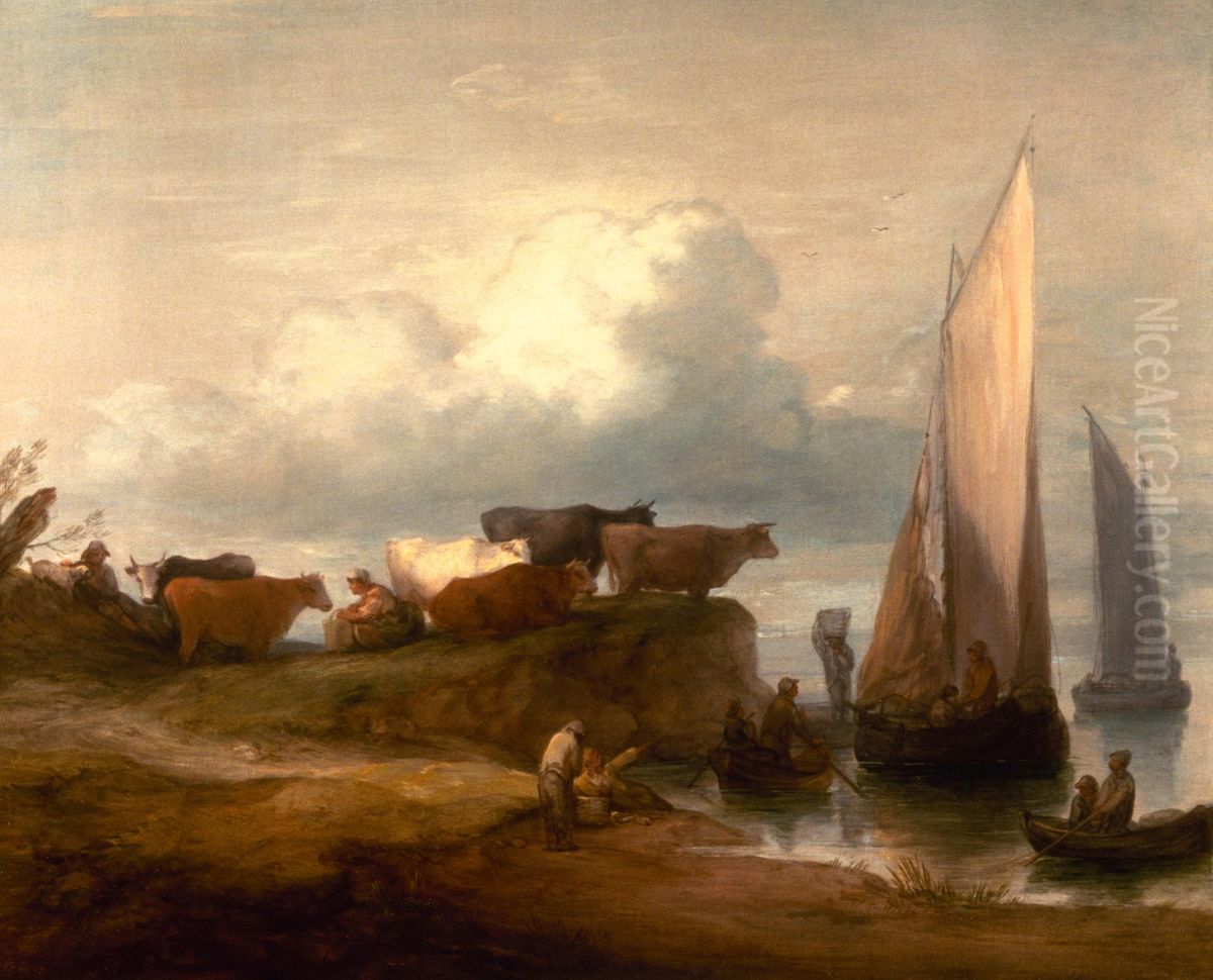 A Coastal Landscape Oil Painting by Thomas Gainsborough