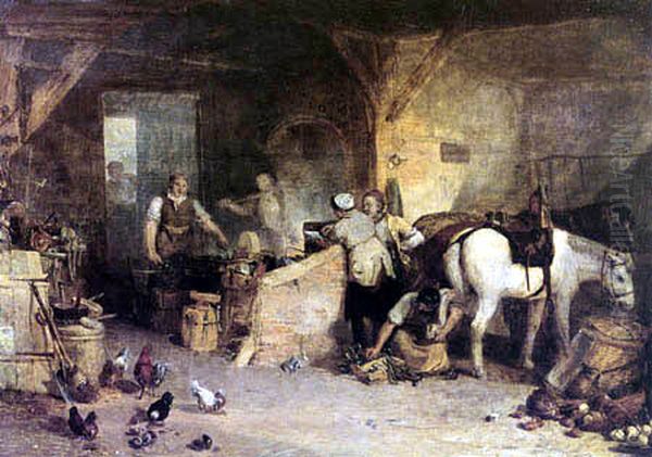 Depiction of blacksmith debating price of iron. Oil Painting by J. M. W. Turner