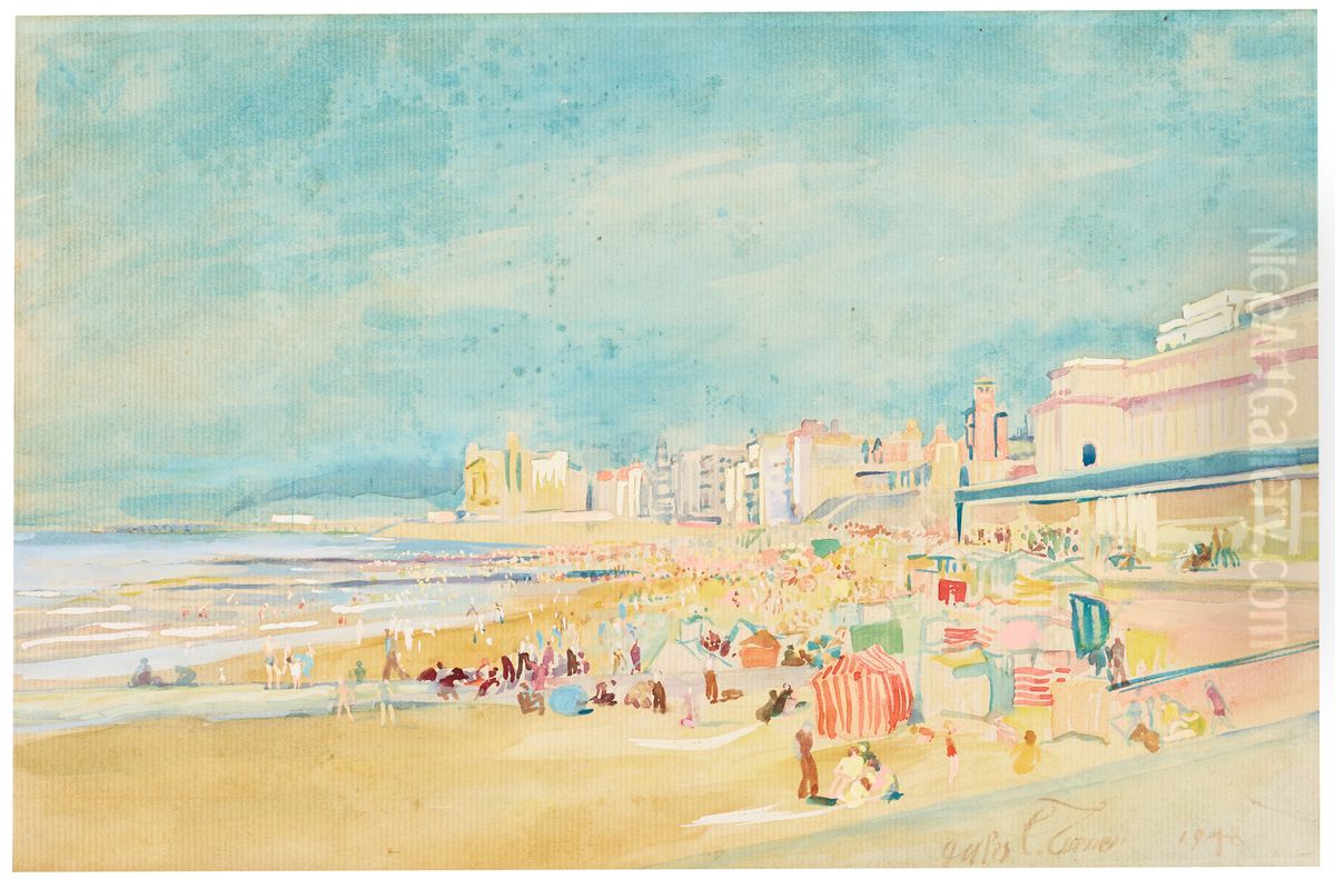 Strand te Oostende Oil Painting by Julius Collen-Turner