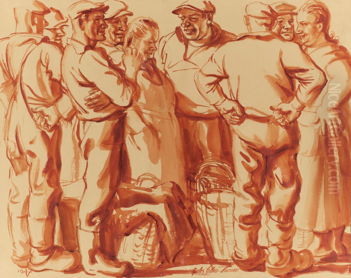 Groep vissers Oil Painting by Julius Collen-Turner