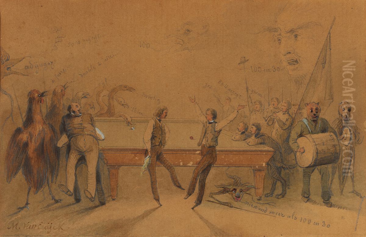 Rond de biljart Oil Painting by Michel Van Cuyck