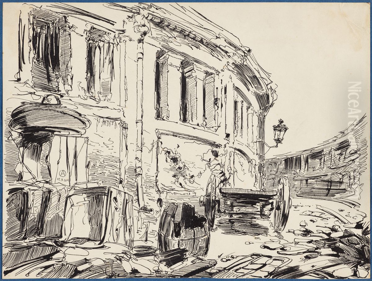 Luchtaanval op de vismijn van Oostende Oil Painting by Alfred Ost