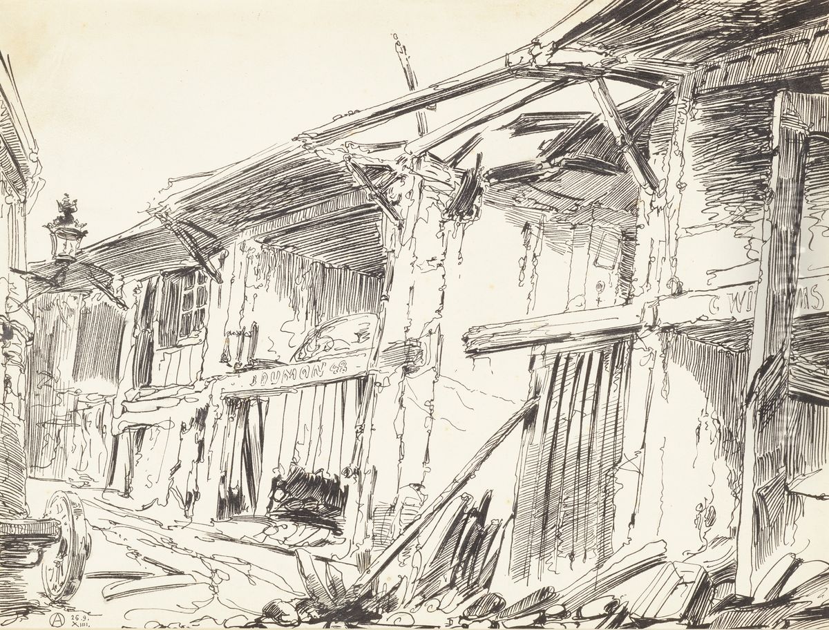 Luchtaanval op de vismijn van Oostende Oil Painting by Alfred Ost