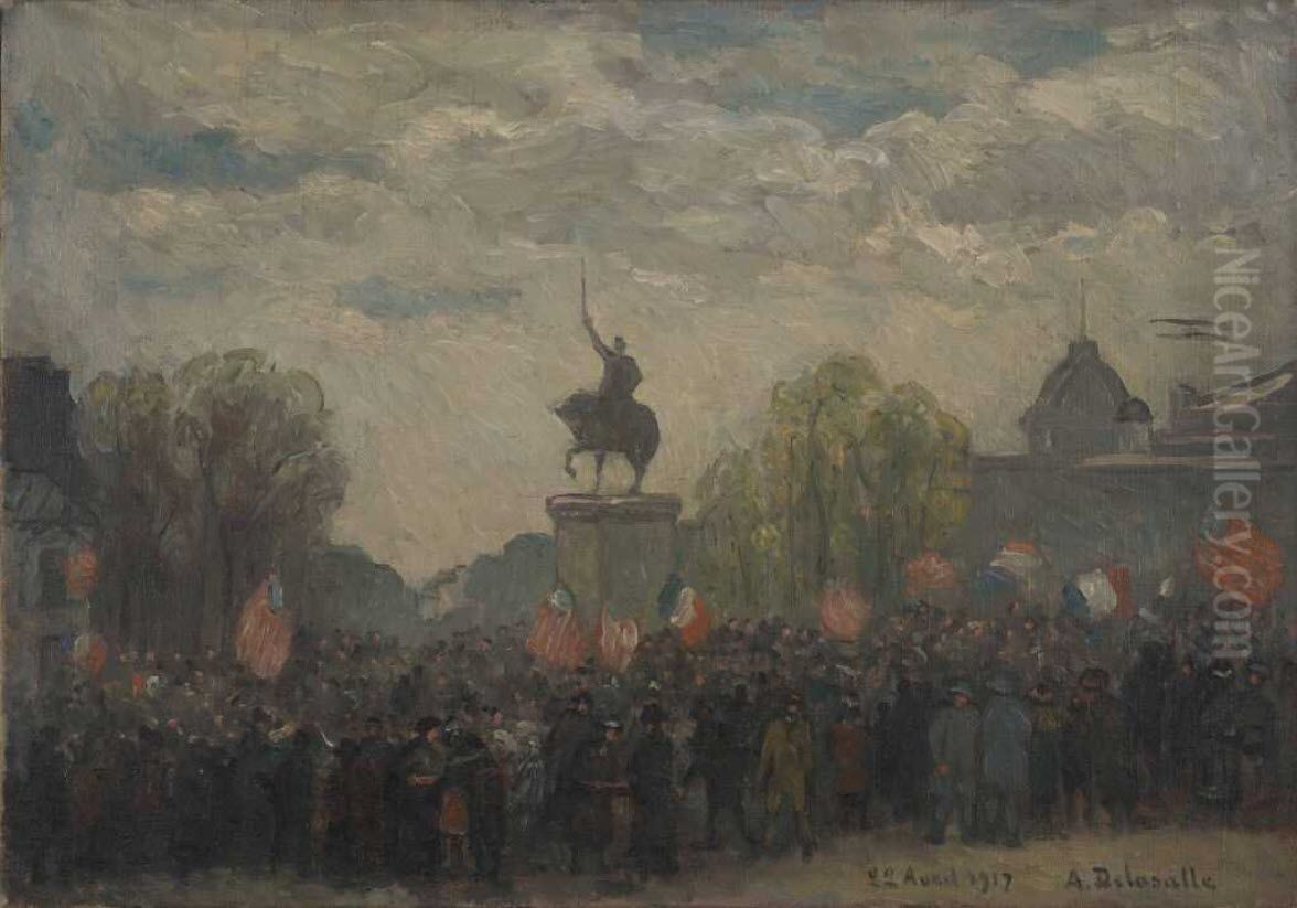 La Place d'Iena le 22 avril 1917 Oil Painting by Angele Delasalle