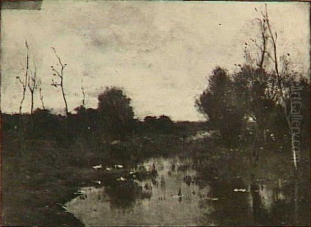 A Ditch with Willows Oil Painting by Geo Poggenbeek