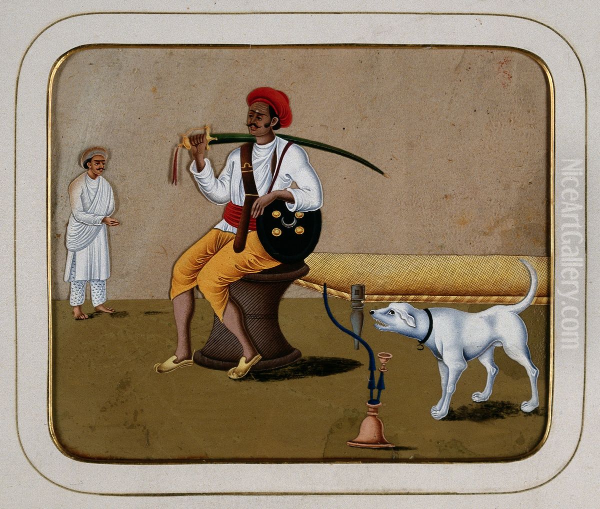 A dog growling at a soldier Oil Painting by unknown