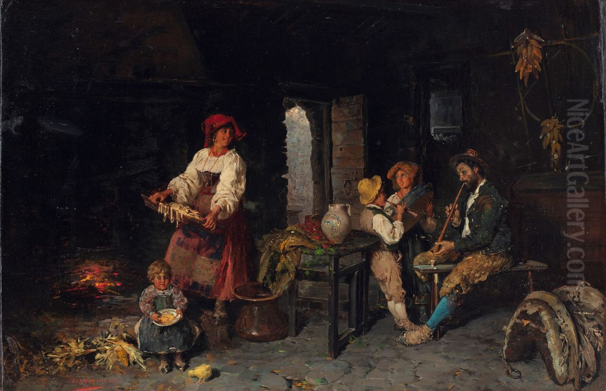 A family playing music Oil Painting by Francesco Bergamini