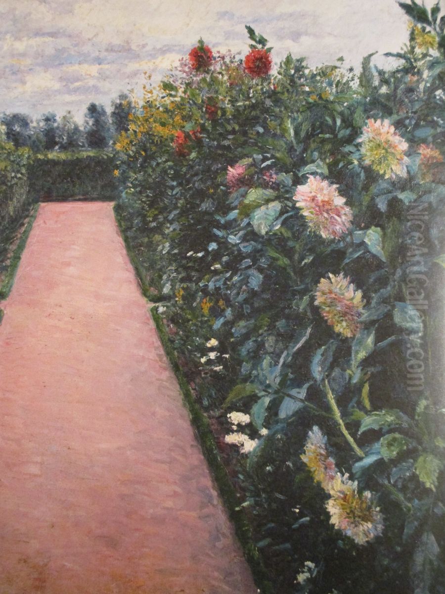 Allee de jardin et massifs de dahlias, Petit Gennevilliers Oil Painting by Gustave Caillebotte