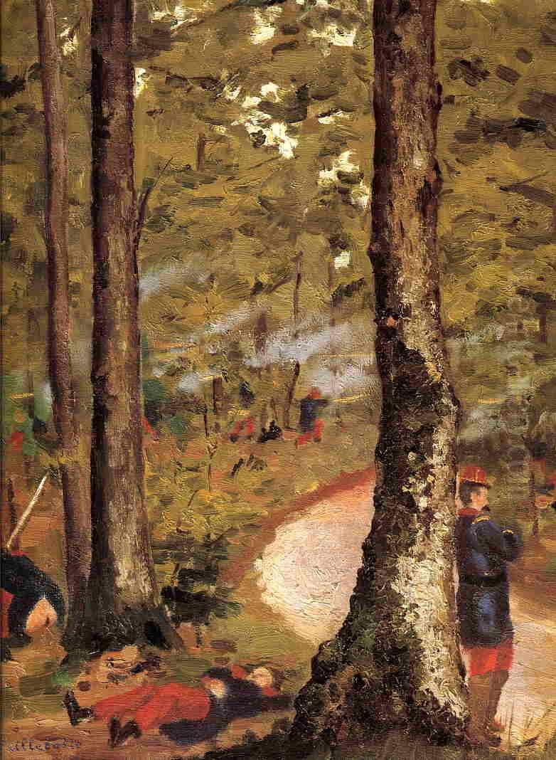 Miilitairs dans un bois, Yerres Oil Painting by Gustave Caillebotte