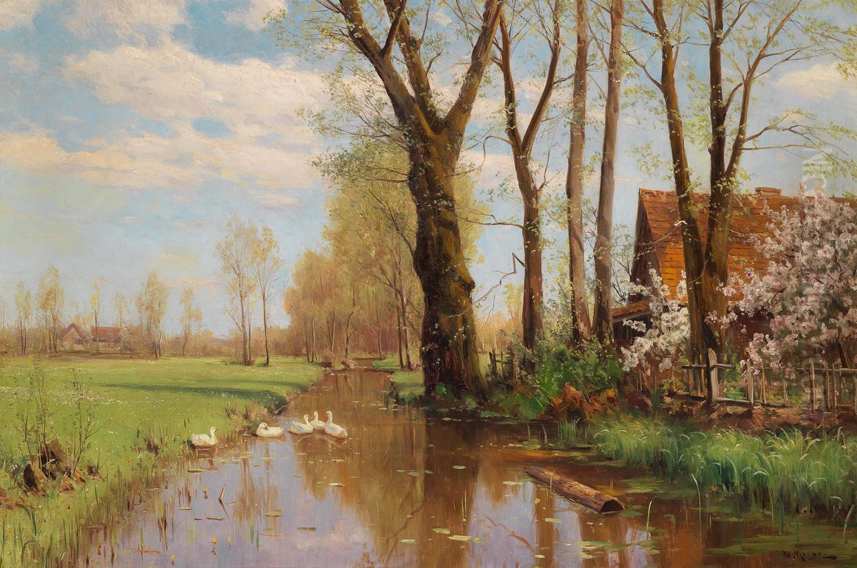Idyllic Summer Scene Oil Painting by Walter Moras