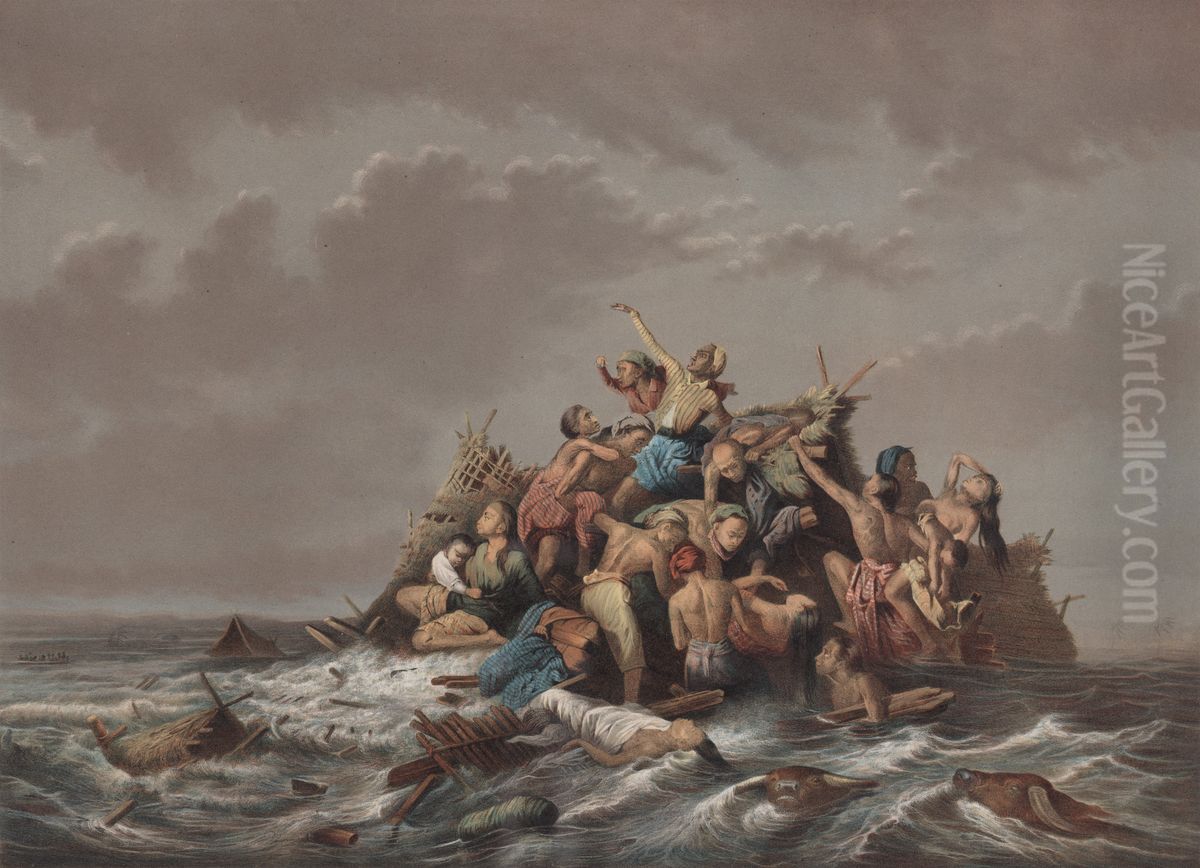 A Flood on Java Oil Painting by Raden Saleh