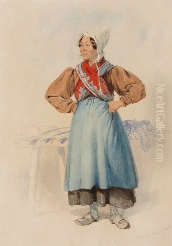 A fish wife Oil Painting by Thomas Sewell Robins