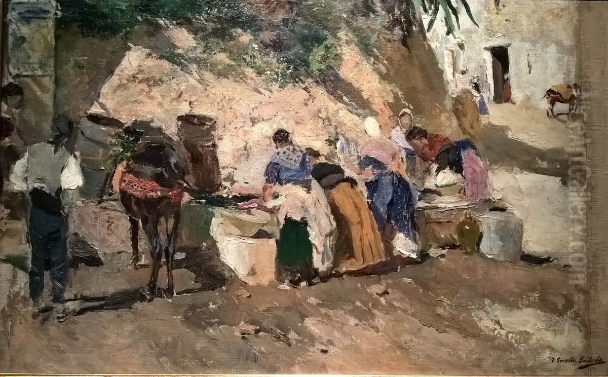 A fonte, Bunol Oil Painting by Joaquin Sorolla