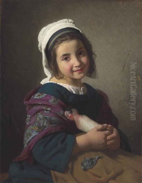 A girl with her doll Oil Painting by Emile Auguste Hublin