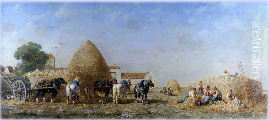 Harvester's Dinner Oil Painting by Jules Jacques Veyrassat