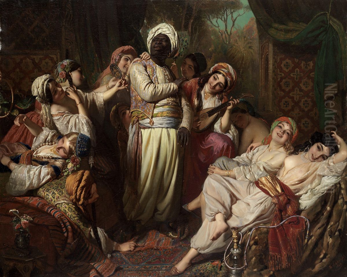 A harem interior Oil Painting by Henry Guillaume Schlesinger