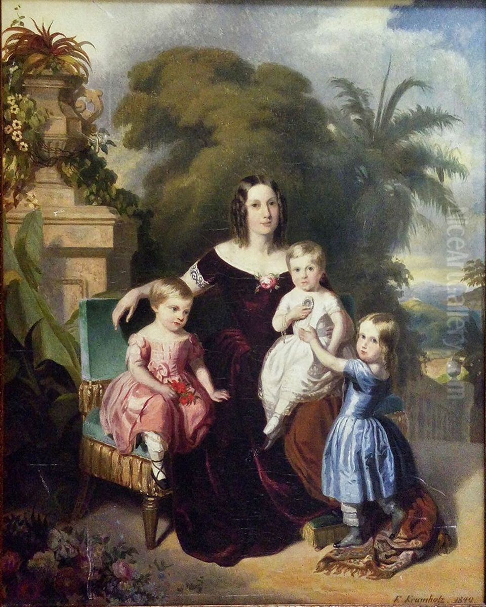 Leopoldina, Teresa Cristina, Pedro Afonso and Isabel, Pedro II's family Oil Painting by Ferdinand Krumholz