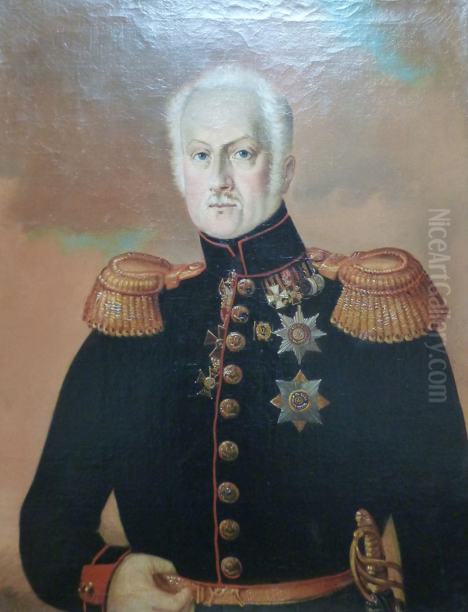The portrait of the General V. Glinka Oil Painting by Alexei Korzukhin