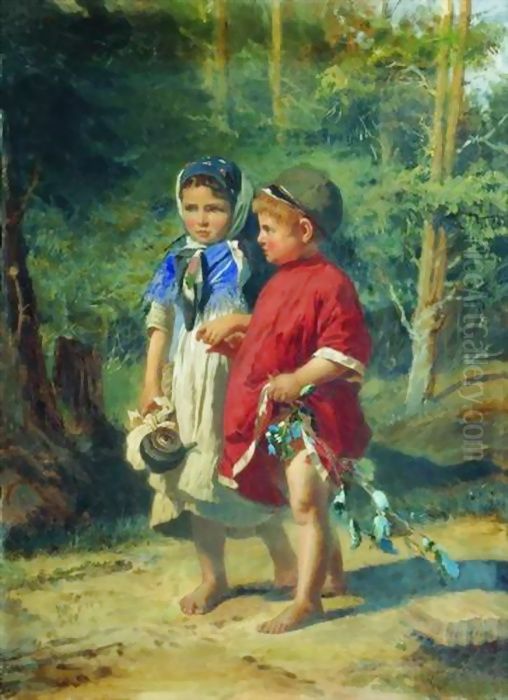 Peasant Children Oil Painting by Alexei Korzukhin