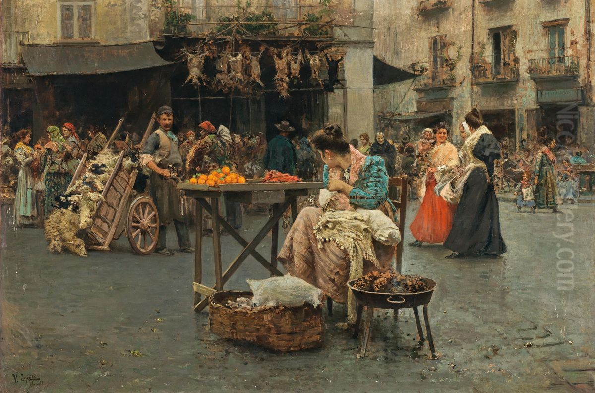 A market scene in Naples Oil Painting by Vincenzo Caprile