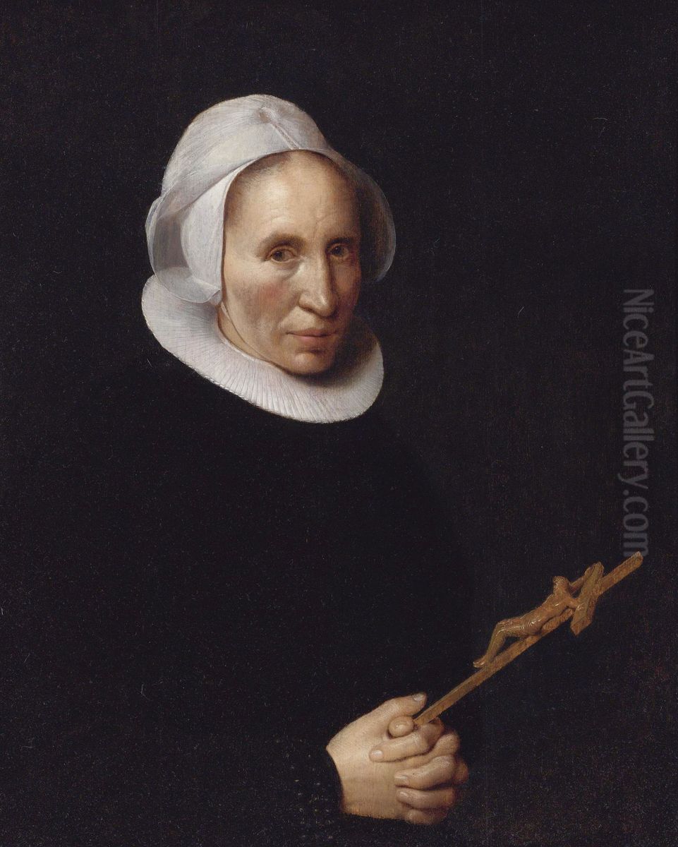 A lady holding a crucifix Oil Painting by Willem van der Vliet
