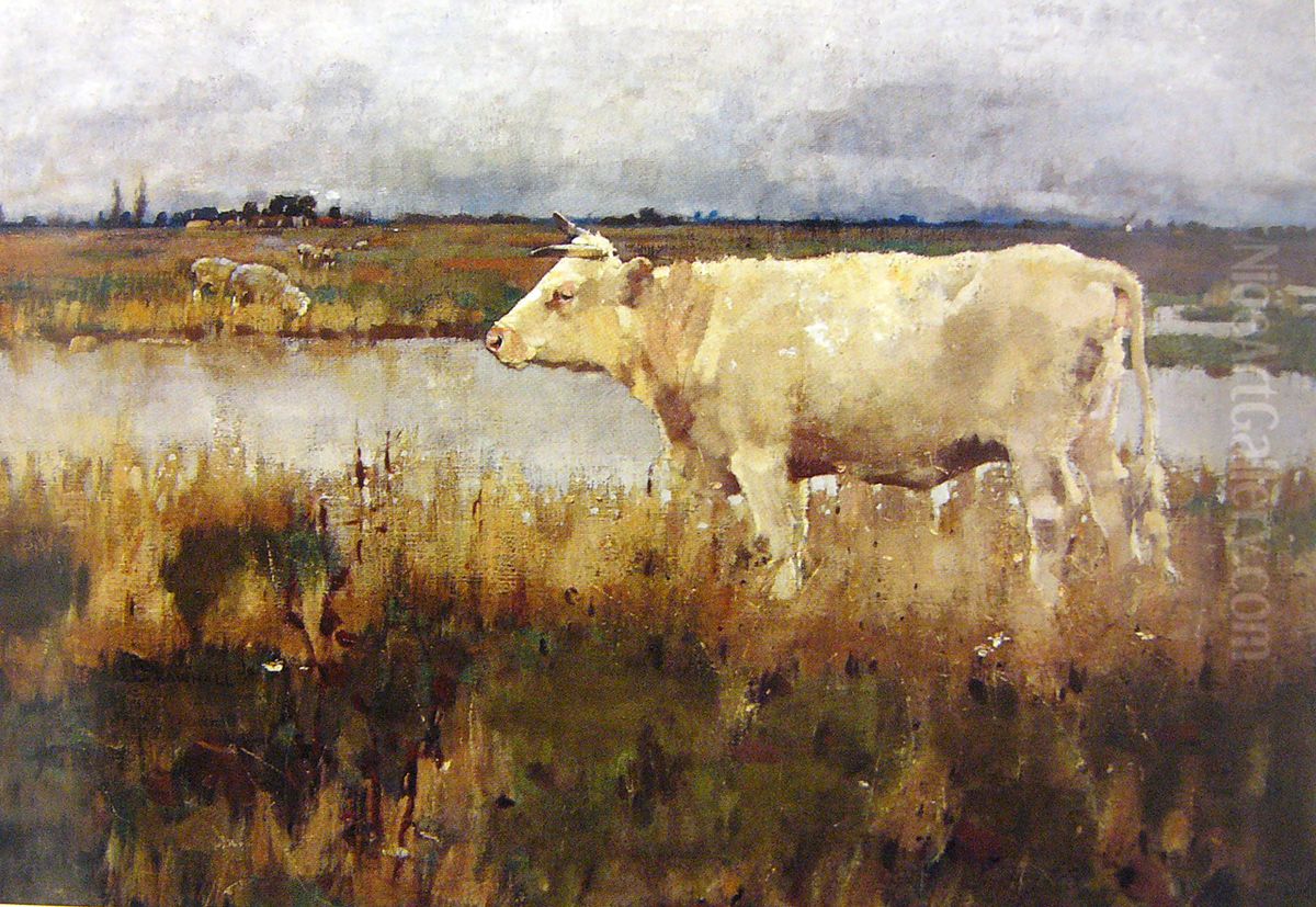 A Lincolcshire Pasture Oil Painting by Joseph Crawhall