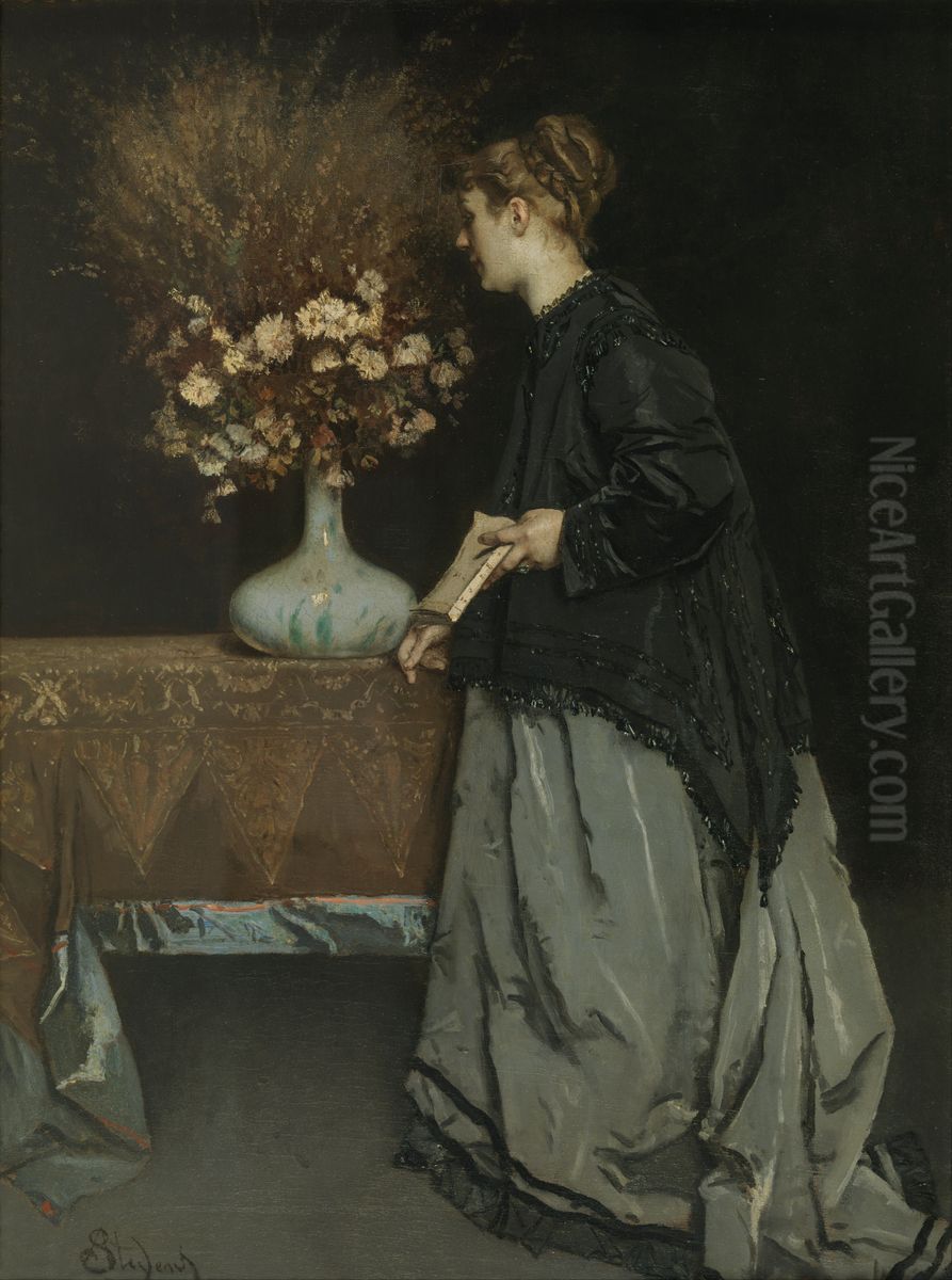 Autumn Flowers Oil Painting by Alfred Stevens