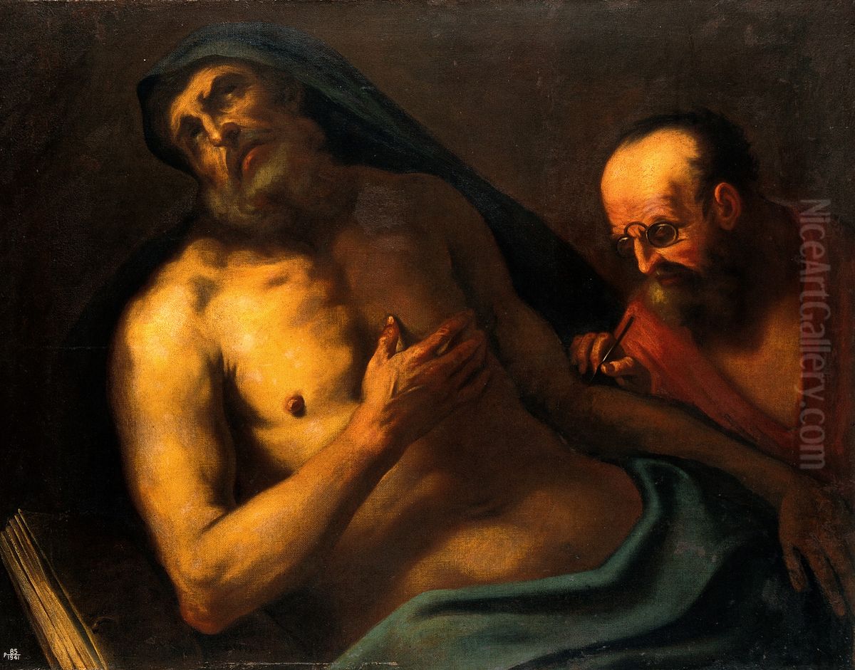 A man attended by a surgeon (suicide of Seneca?). Oil Painting by unknown
