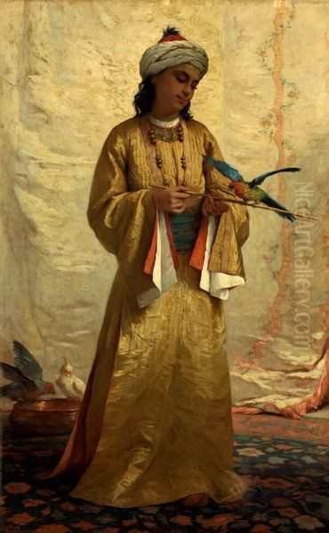 A Moorish Girl with Parakeet Oil Painting by Henriette, Hon. R.I. Browne