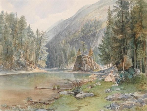 A motif of Tristachersee near Lienz Oil Painting by Johann Nepomuk Passini