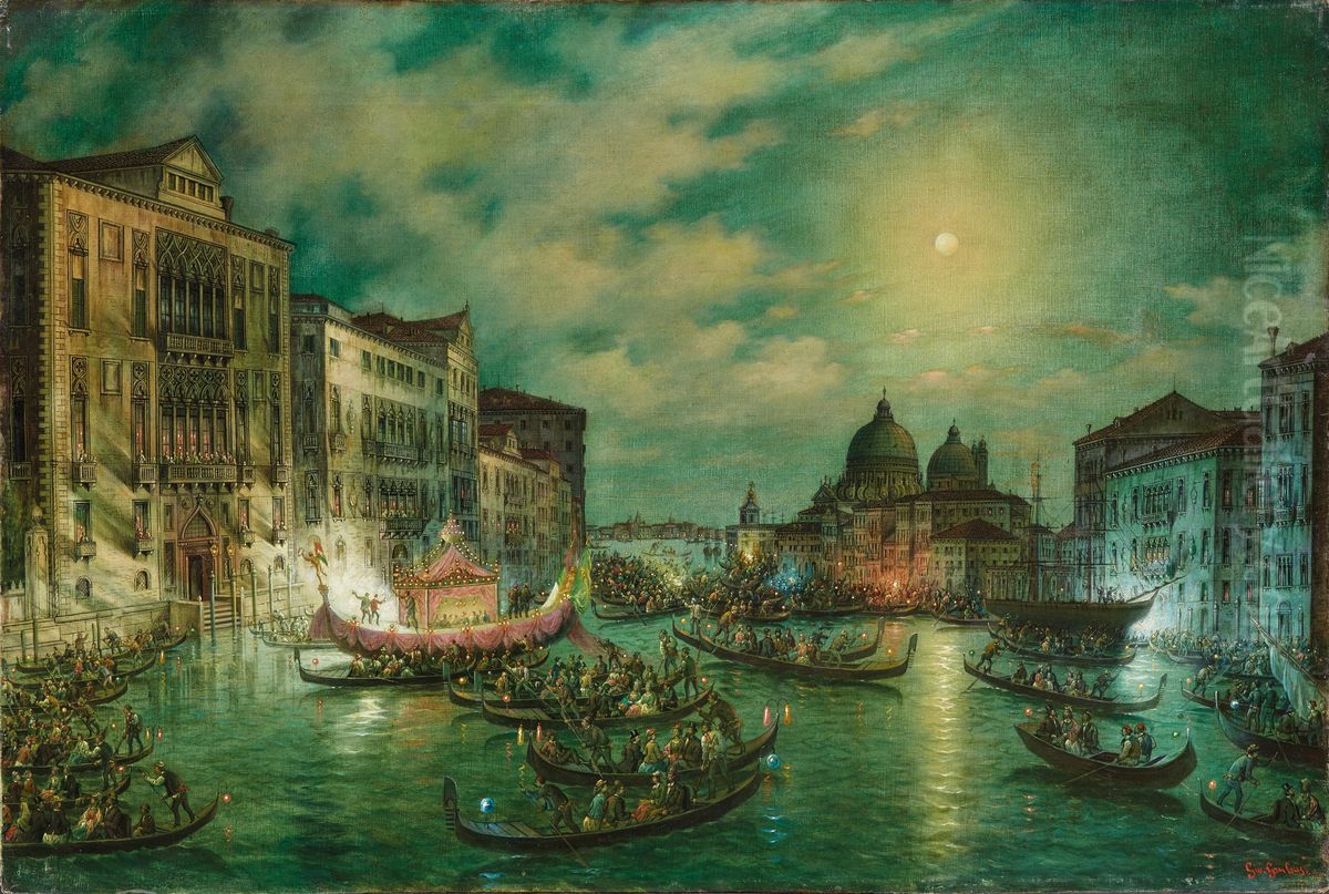A nocturnal view of the Canal Grande Oil Painting by unknown