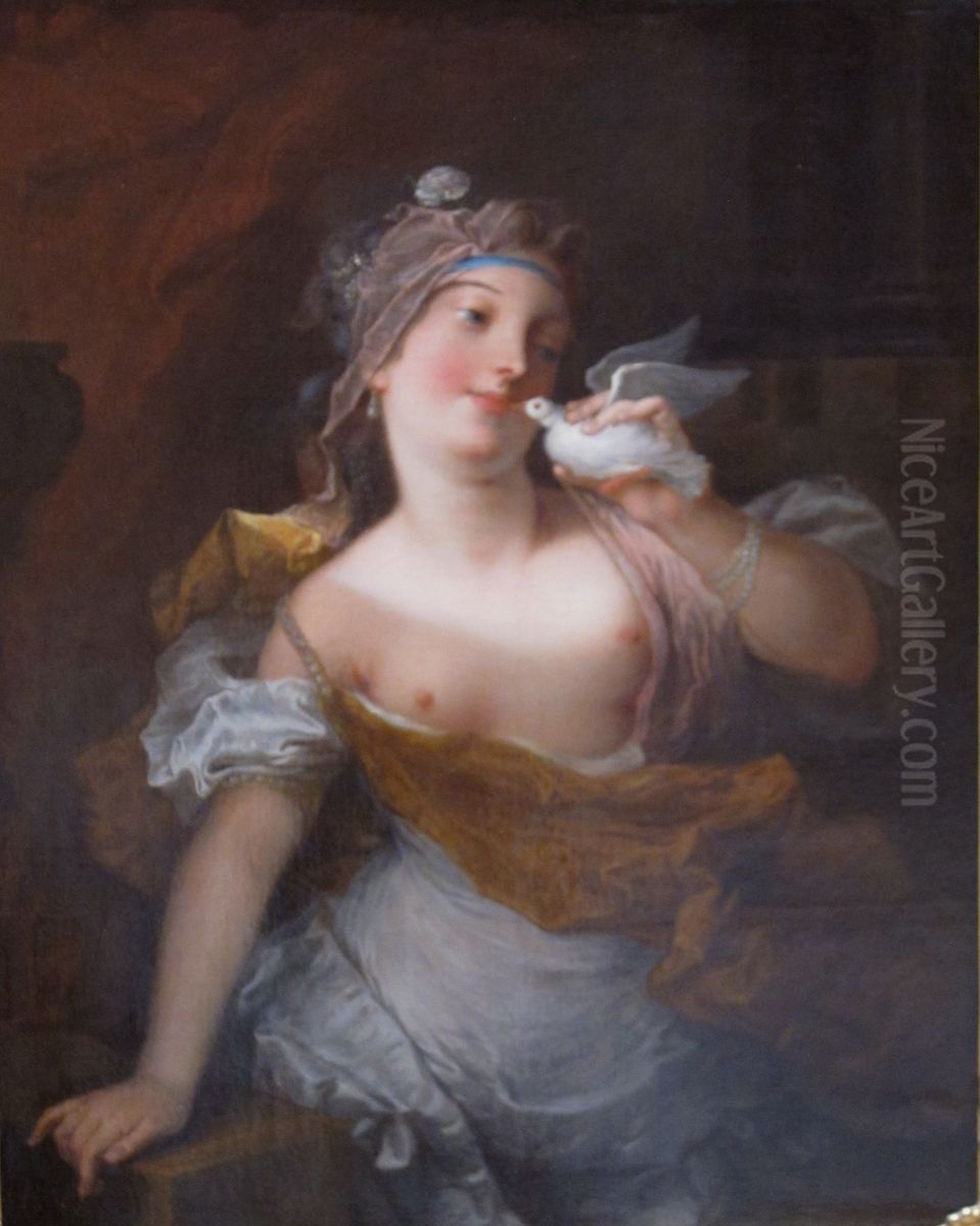 A Priestess of Venus with a Dove Oil Painting by Jacques-Francois Courtin