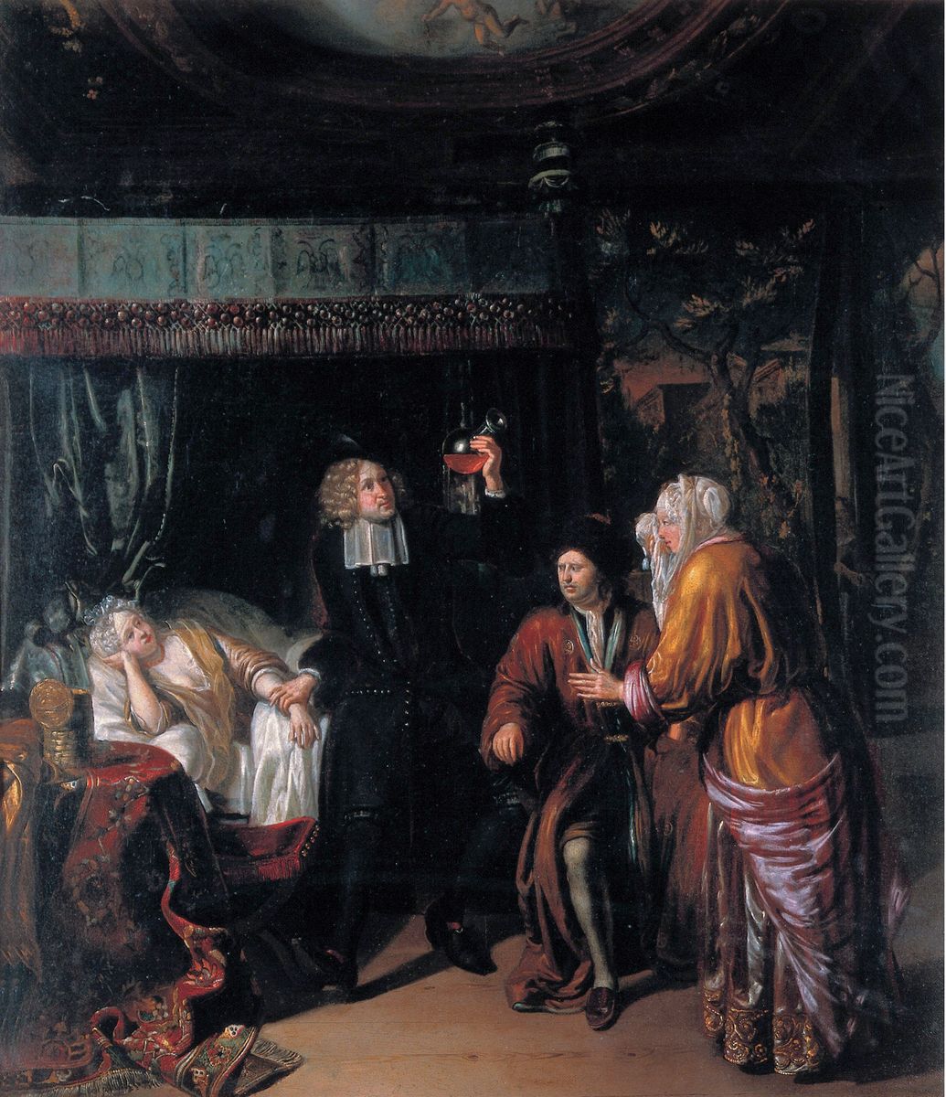 A physician at the bedside Oil Painting by Matthijs Naiveu