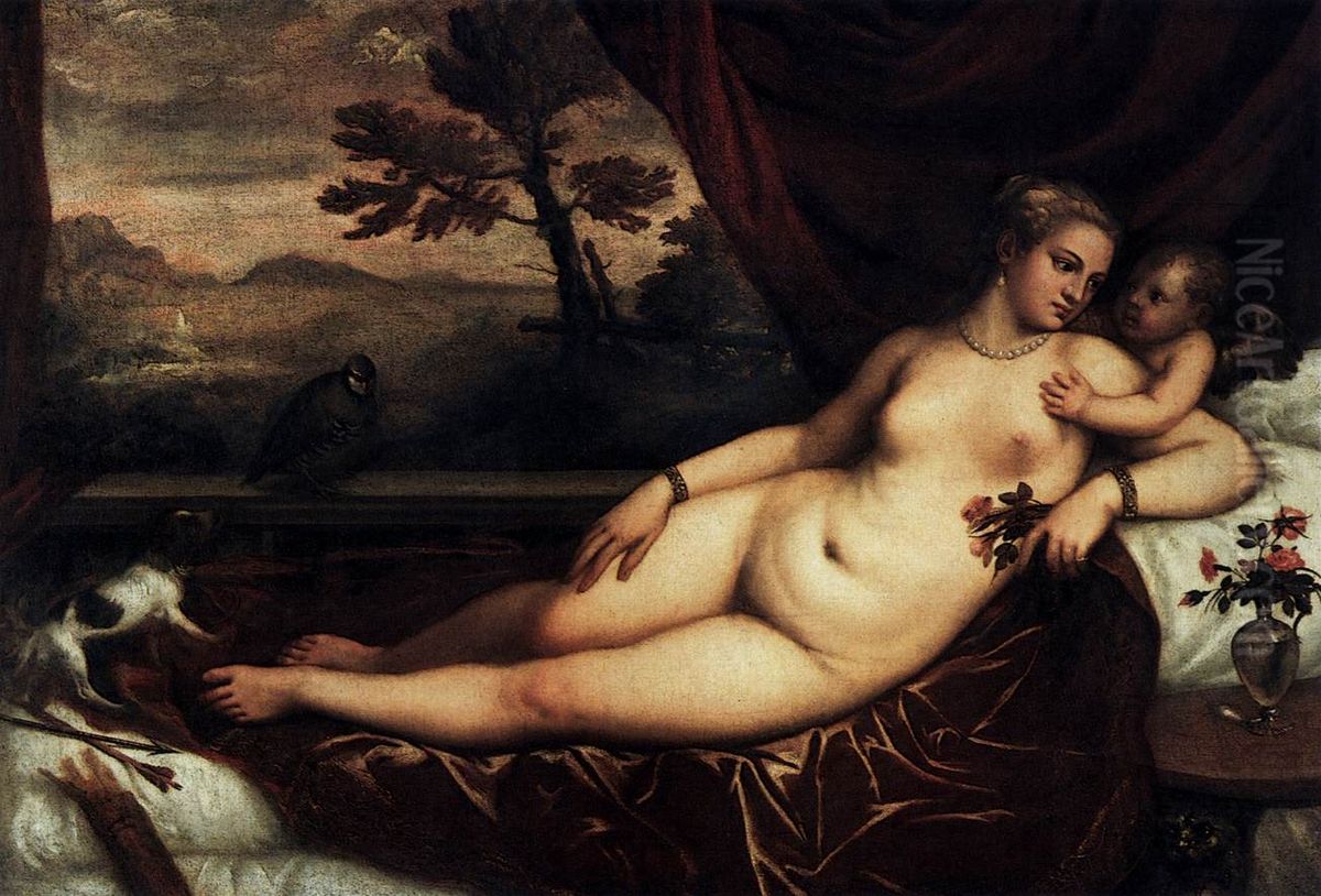 Venus with Cupid Oil Painting by Titian