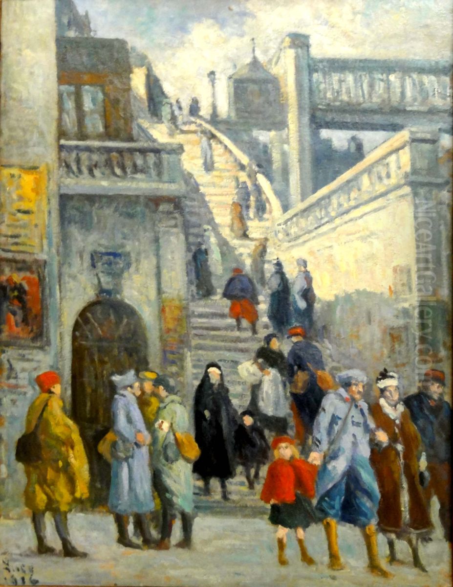 Escaliers de la rue de l'Alsace Oil Painting by Maximilien Luce