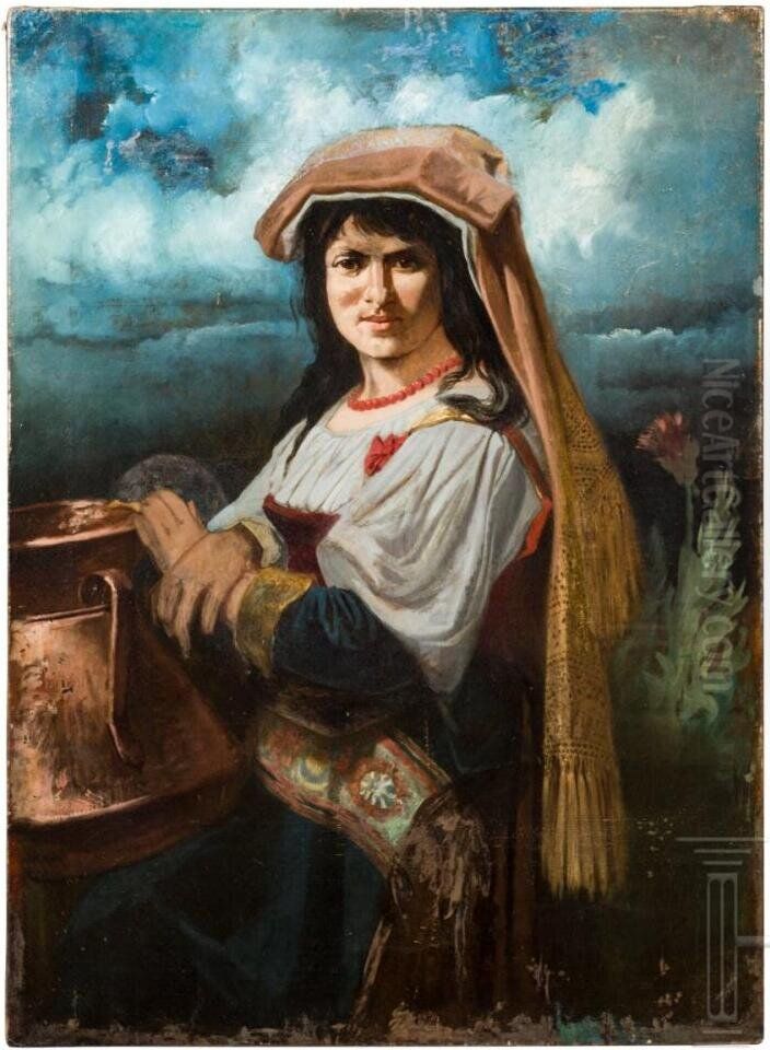 A portrait of an Italian peasant girl Oil Painting by Hugh Frazer